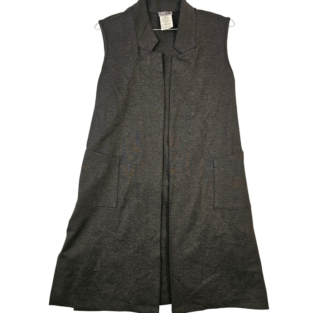 Zoe Womens Charcoal Grey Heather Longline Open Front Vest Pockets Sz L 6M4454